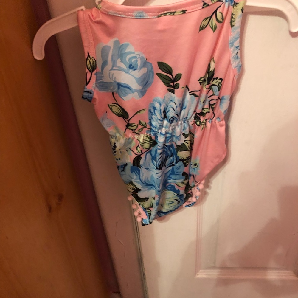 Baby girl pink and blue floral romper outfit
